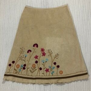 J Jill Tan ALine Midi Skirt Embroidered Floral Sequin Detail Size 10